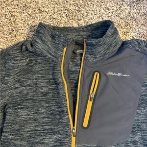 Eddie Bauer Gray and Yellow Quarter-Zip Pullover